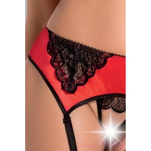 Эротичный комплект с открытой грудью Lauren  L/XL с алыми вставками (иной угол)