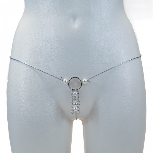 Трусики на цепочке с бусинами silver и украшением