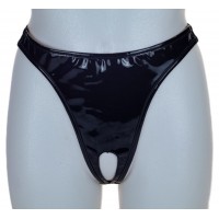 Черные лакированные стринги с доступом