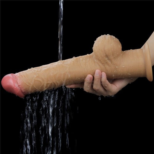 Реалистичный фаллоимитатор на присоске с мошонкой Dual Layered Handle Cock 30 см