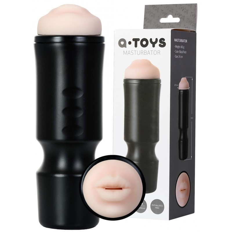 Мастурбатор,черный/телесный, рот, TOYFA A-Toys,24cm, 7,6 cm
