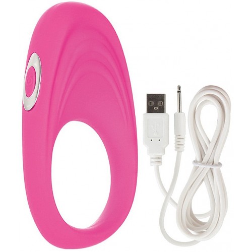Розовое эрекционное виброкольцо Embrace Pleasure Rings