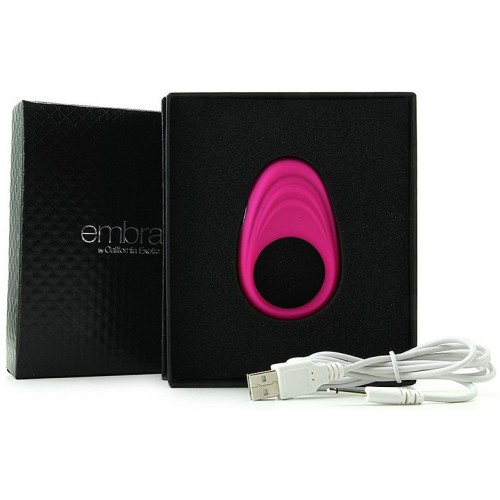 Розовое эрекционное виброкольцо Embrace Pleasure Rings