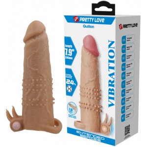 Увеличивающая вибронасадка с клиторальным стимулятором и петлей под мошонку телесная Quillon + 6 см