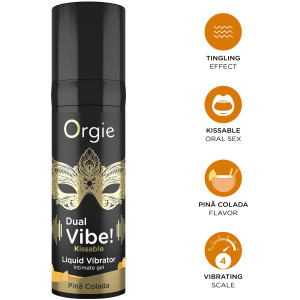 Съедобный гель с эффектом вибрации Orgie DUAL VIBE! - KISSABLE, со вкусом пина колада, 15 мл (иной угол)