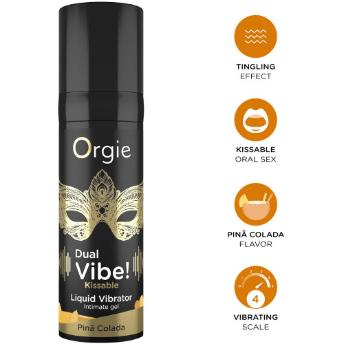 Съедобный гель с эффектом вибрации Orgie DUAL VIBE! - KISSABLE, со вкусом пина колада, 15 мл