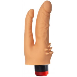 Двойной гелевый вибратор со стимулирующими лепестками телесный 20 см