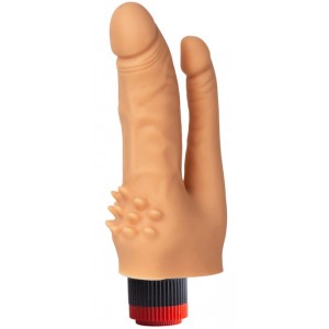 Двойной гелевый вибратор со стимулирующими лепестками телесный 20 см (иной угол)