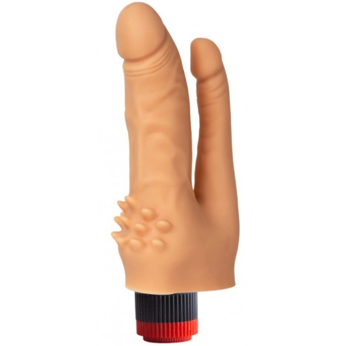 Двойной гелевый вибратор со стимулирующими лепестками телесный 20 см