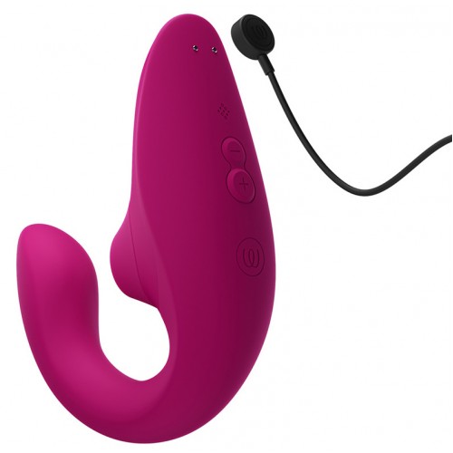 МЯГКАЯ ВАКУУМНАЯ УПАКОВКА Бесконтактный вакуумно-волновой стимулятор клитора с вибрацией и вагинальным отростком Womanizer Blend малиновый