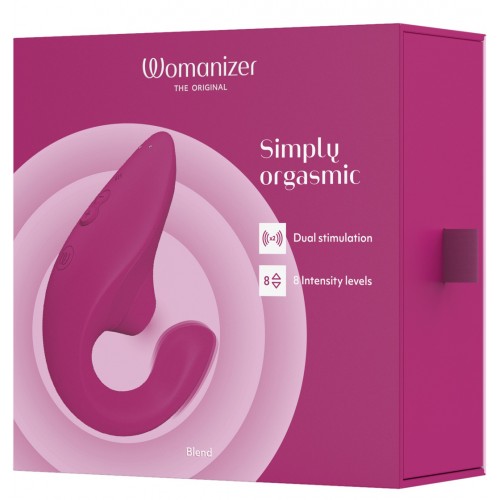 МЯГКАЯ ВАКУУМНАЯ УПАКОВКА Бесконтактный вакуумно-волновой стимулятор клитора с вибрацией и вагинальным отростком Womanizer Blend малиновый