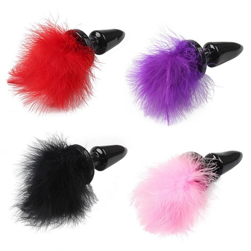 Силиконовая анальная пробка с черным хвостиком 19 см