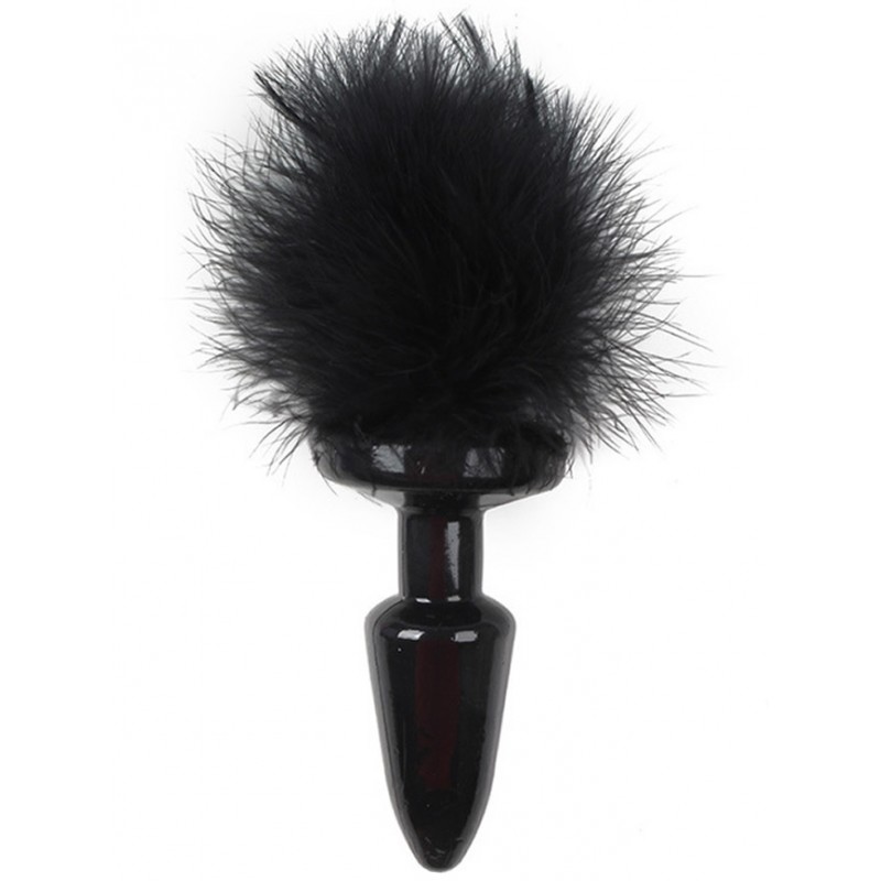 Силиконовая анальная пробка с черным хвостиком 19 см