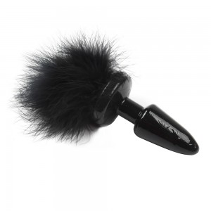 Силиконовая анальная пробка с черным хвостиком 19 см (иной угол)