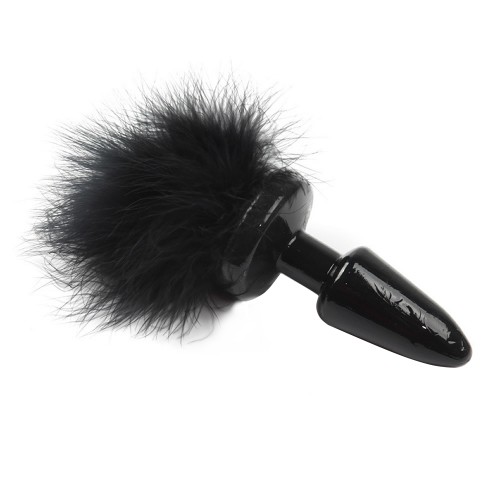 Силиконовая анальная пробка с черным хвостиком 19 см