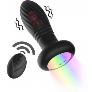 Анальная вибровтулка с возвратно-поступательной функцией и LED-подсветкой Secwell Plug с пультом ДУ (иной угол)