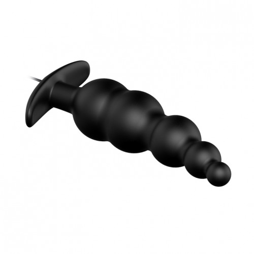 Анальная елочка черного цвета с проводным пультом и 12 режимами вибрации