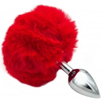 Анальная пробка из металла с красным хвостиком кролика