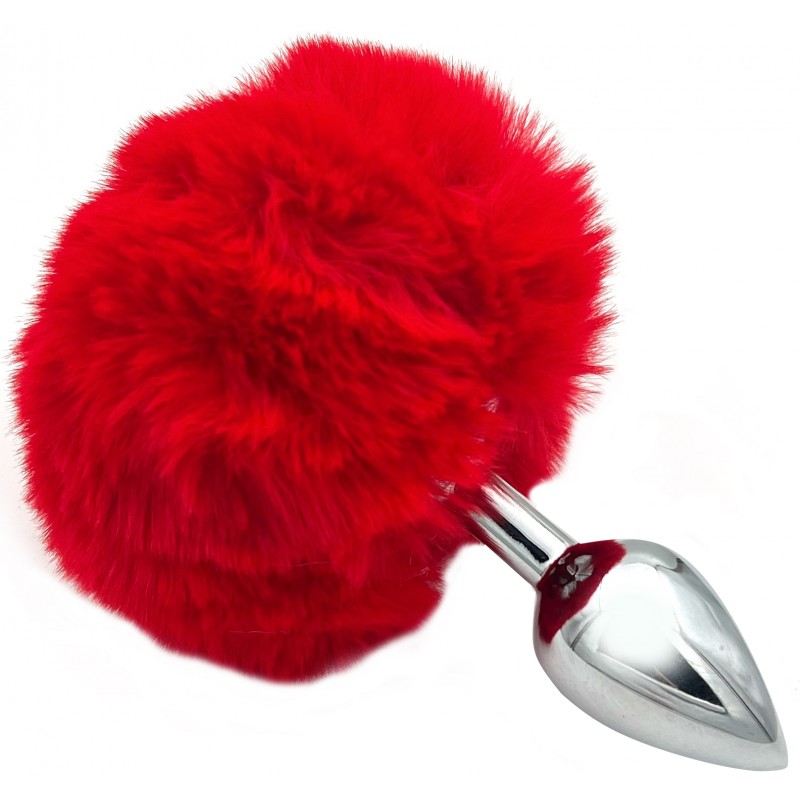 Анальная пробка из металла с красным хвостиком кролика