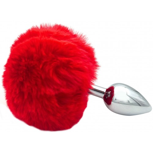 Анальная пробка из металла с красным хвостиком кролика