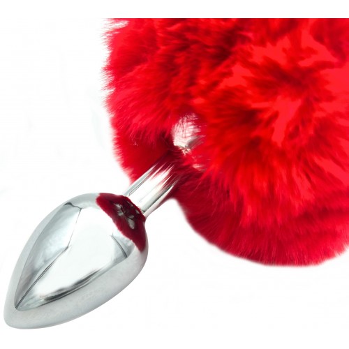 Анальная пробка из металла с красным хвостиком кролика