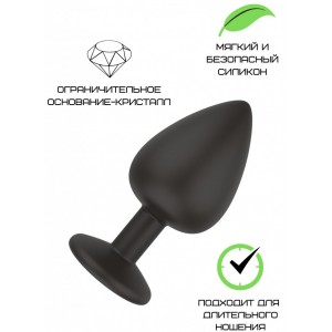 Черная силиконовая пробка с прозрачным стразом S (иной угол)