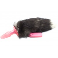 Анальная пробка розовая с длинным черным хвостом 47см