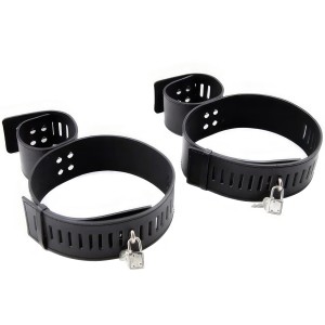 Кожаные фиксаторы рук к бёдрам черные (иной угол)