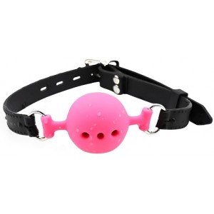 Силиконовый дышащий кляп-шар black-pink L