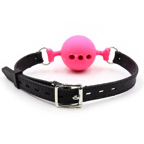 Силиконовый дышащий кляп-шар black-pink L