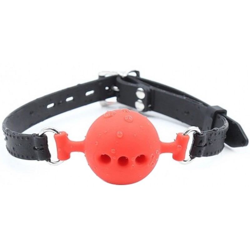 Силиконовый дышащий кляп-шар red-black L