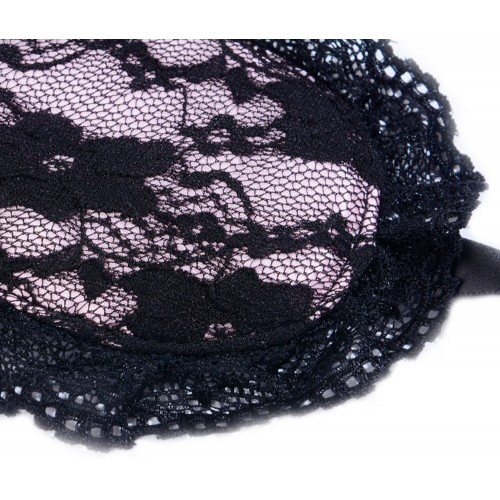 Чёрная кружевная маска с розовой вставкой