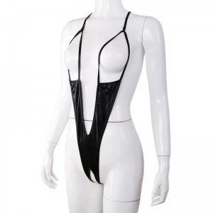 Черное пикантное боди с открытой грудью (иной угол)