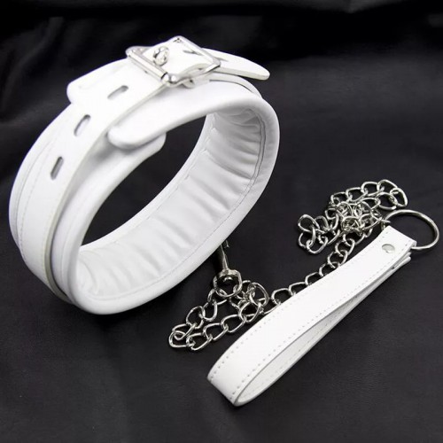 Ошейник из мягкой кожи с поводком white
