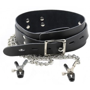 Фиолетовый ошейник с зажимами на соски (иной угол)