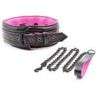 Черно-розовый ошейник на поводке