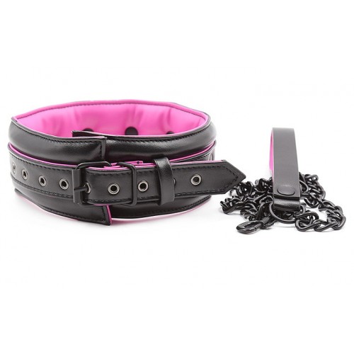 Черно-розовый ошейник на поводке