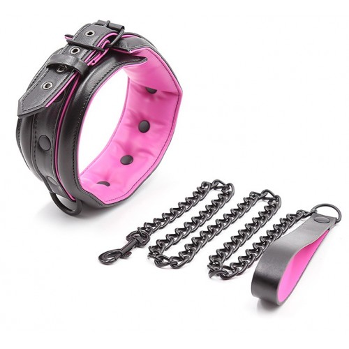 Черно-розовый ошейник на поводке