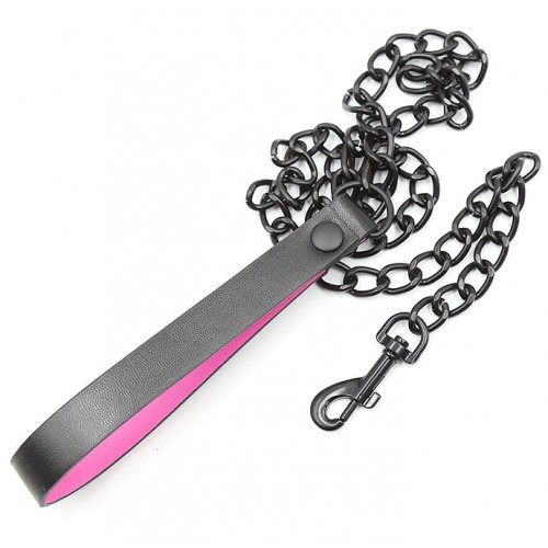 Черно-розовый ошейник на поводке