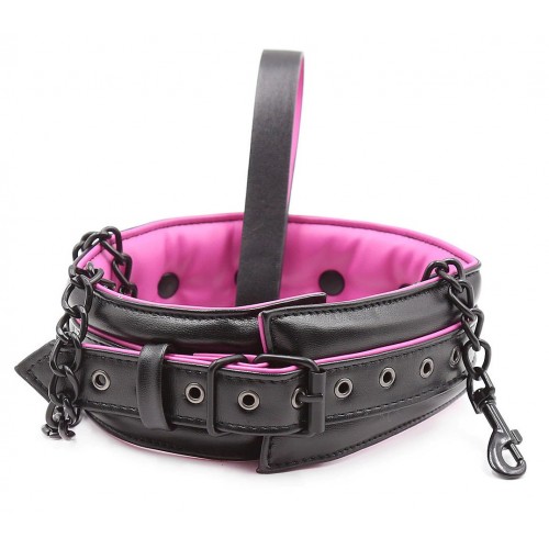Черно-розовый ошейник на поводке