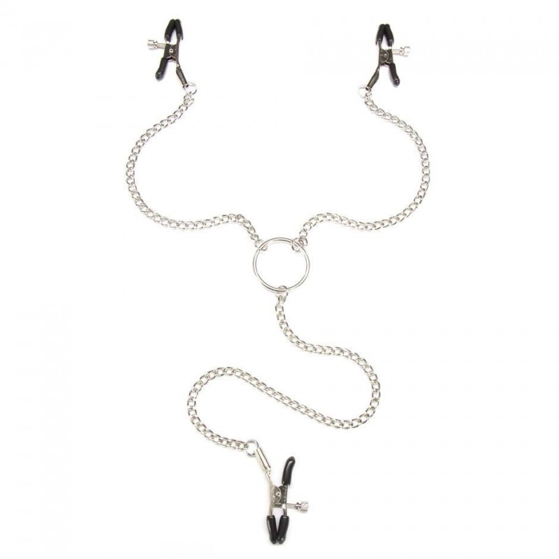 Комплект из 3-х зажимов БДСМ на соски и клитор соединённые цепочкой