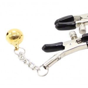 Зажимы для сосков с желтым бубенчиком на цепочке (иной угол)