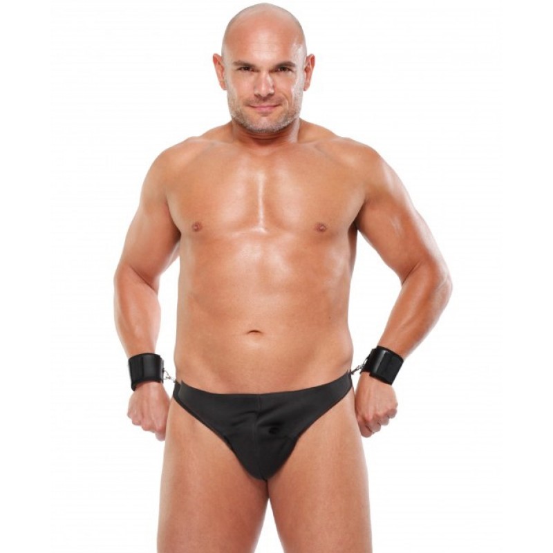 Черные мужские стринги с фиксаторами Fetish Bondage Thong XXL/XXXL