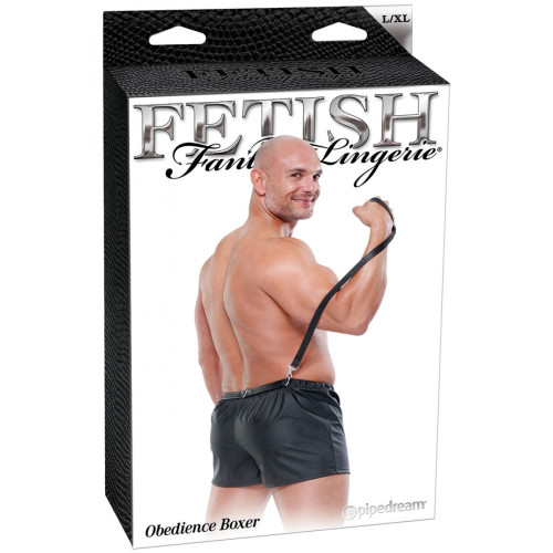 Черные мужские боксеры с поводком Fetish Obedience Boxer L/XL
