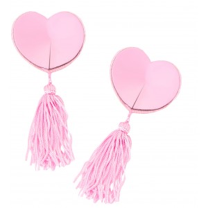 Атласные пэстисы розового цвета в виде сердец с кисточками (иной угол)