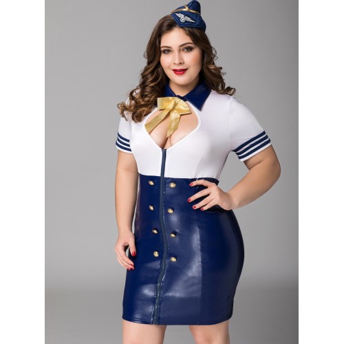 Костюм стюардессы Candy Girl Devon (платье, головной убор) сине-белый, 2XL