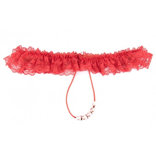 Стринги кружевные с жемчужной нитью красные