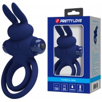 Эрекционное виброкольцо Pretty Love Vibrant Penis Ring III с петлей на мошонку синее