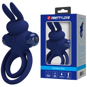 Эрекционное виброкольцо Pretty Love Vibrant Penis Ring III с петлей на мошонку синее