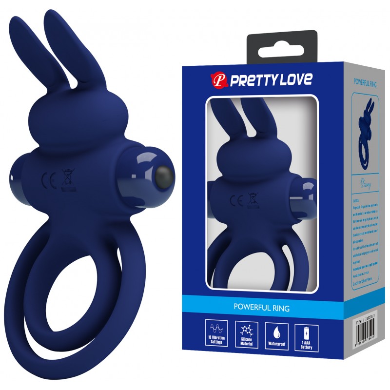 Эрекционное виброкольцо Pretty Love Vibrant Penis Ring III с петлей на мошонку синее